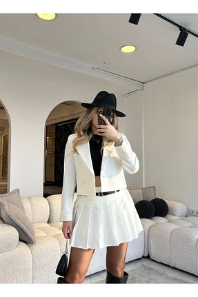 ست بالاتنه و پائین تنه سفید زنانه بافتنی Wishstyling - کد 897741265
