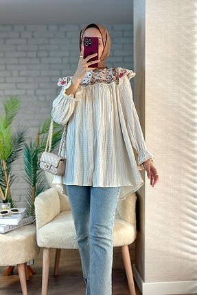 پیراهن حجاب بژ زنانه رگولار Salih Çelebi - کد 897793141