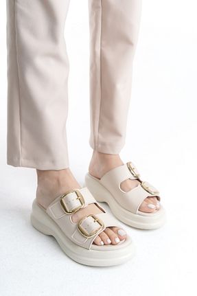 دمپائی بژ زنانه چرم مصنوعی SH SİLVER MODA - کد 897822318