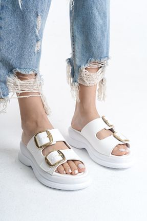 دمپائی سفید زنانه چرم مصنوعی SH SİLVER MODA - کد 897822328