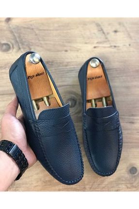 کفش لوفر سرمه ای مردانه چرم خالص Zegeshoes - کد 897829170