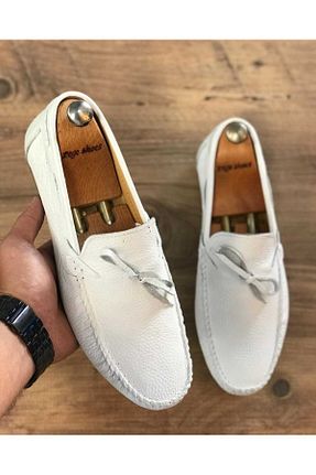 کفش لوفر سفید مردانه چرم خالص Zegeshoes - کد 897831114