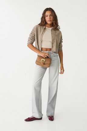 شلوار جین طوسی زنانه پاچه گشاد Stradivarius - کد 884182716