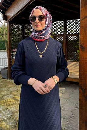 لباس حجاب سرمه ای زنانه رگولار Rabia Şamlı - کد 898586197