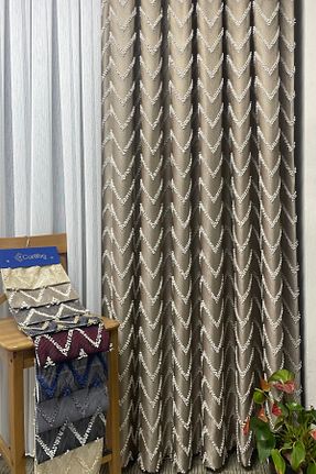 پرده زمینه قهوه ای پلی استر Cortibo - کد 897878416