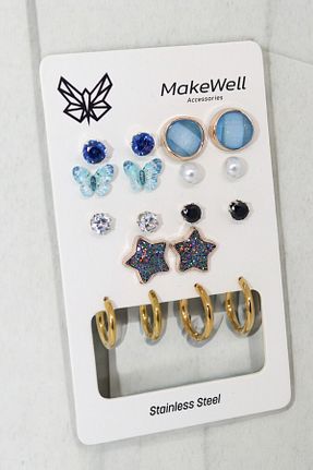 گوشواره استیل (فولاد) آبی زنانه استیل ضد زنگ MakeWell - کد 897884202