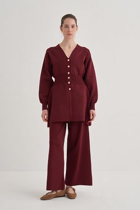 شلوار زرشکی زنانه تریکو ebu prive - کد 897883196
