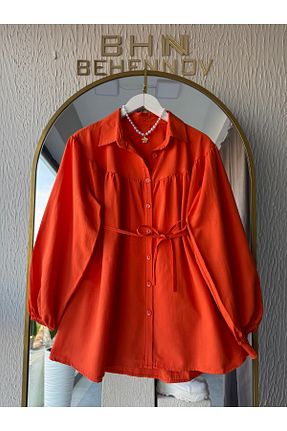 پیراهن نارنجی زنانه اورسایز Butik - کد 897889974