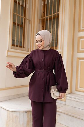 ست بالاتنه و پائین تنه بنفش زنانه بافتنی LOCCO - کد 897891808