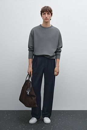 پلیور طوسی مردانه ساده Massimo Dutti - کد 897901234