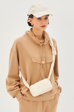 سوئیشرت قهوه ای زنانه ساده Allyco - کد 880020532