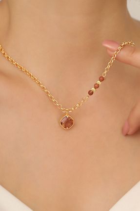گردنبند جواهر رنگی زنانه روکش طلا Feyz Tasarım - کد 883755042