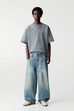 شلوار جین آبی مردانه پاچه گشاد Pull & Bear - کد 897921124