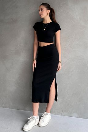 ست بالاتنه و پائین تنه مشکی زنانه بافت Rabi Shine - کد 897930528