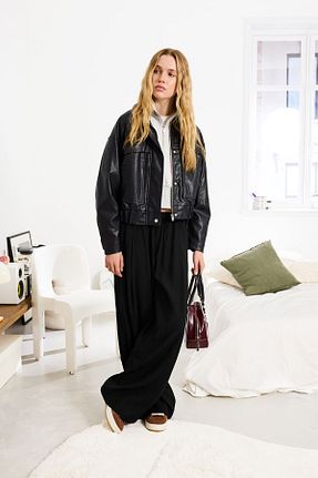 شلوار مشکی زنانه ویسکون Bershka - کد 897948816