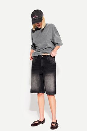تیشرت طوسی زنانه یقه دگاژه Bershka - کد 897945303