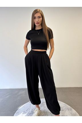 ست بالاتنه و پائین تنه مشکی زنانه بافتنی ossons - کد 897950691