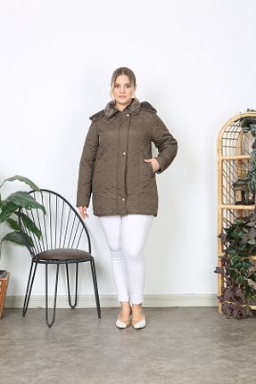 کاپشن سایز بزرگ خاکی زنانه کلاسیک TUTveAL Collection - کد 884928305