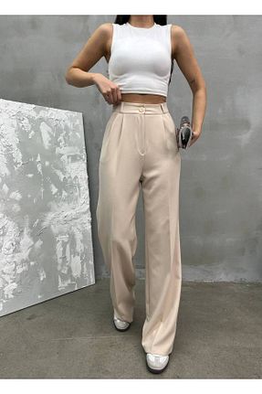 شلوار پارچه ای بژ زنانه بلند Bak