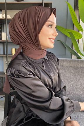 شال قهوه ای زنانه پلی ساتن FDCOLLECTİON - کد 897981116