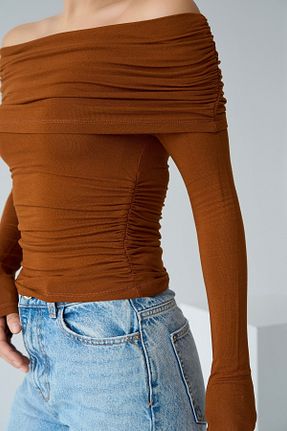 بلوز قهوه ای زنانه ساده LOOSH - کد 897983288