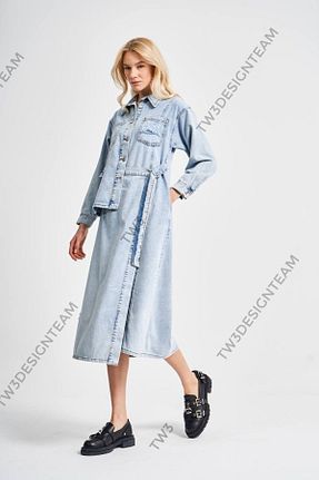 ترنچکت آبی زنانه پنبه ای tw3 - کد 898587421
