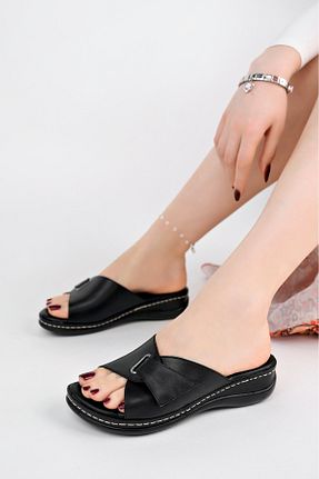دمپائی مشکی زنانه چرم خالص Akgün Terlik - کد 897988248