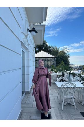 لباس مجلسی حجاب رنگی زنانه یقه ایستاده KADNER - کد 898096887
