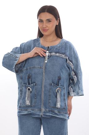ست بالاتنه و پائین تنه سایز بزرگ آبی زنانه بافتنی Mercanbutik - کد 898632907