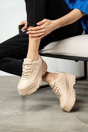 کفش اسنیکر بژ زنانه بند دار AlbiShoes - کد 898095363