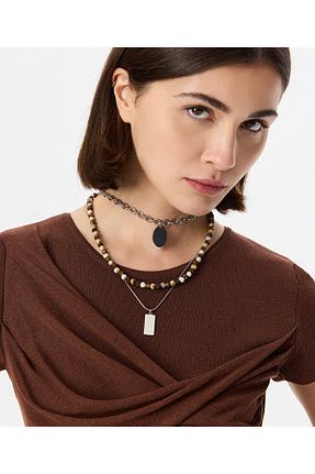 گردنبند جواهر طوسی زنانه روکش نقره Twist - کد 898103720