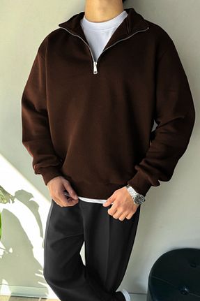 پلیور قهوه ای مردانه ساده YAKAMEL - کد 898117320
