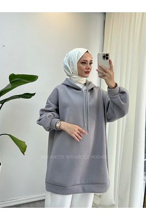 سوئیشرت حجاب طوسی زنانه پنبه ای modabetce - کد 898141534