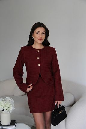 ست بالاتنه و پائین تنه زرشکی زنانه بافتنی Julidress - کد 898163868