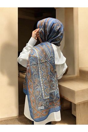 شال آبی زنانه پنبه ای Baştacı - کد 868081786