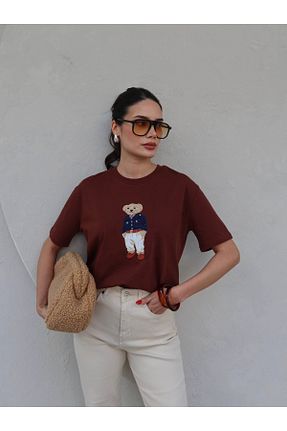 تیشرت قهوه ای زنانه رگولار ESRAHELVACI - کد 898207103