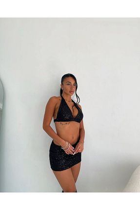 ست بالاتنه و پائین تنه مشکی زنانه بافت TAYT VEGAS - کد 898206518