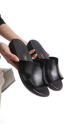 دمپائی مشکی زنانه چرم مصنوعی ALPELLİ ByAlp - کد 898211915