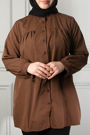 پیراهن حجاب قهوه ای زنانه اورسایز Yağızlar Giyim - کد 898213363
