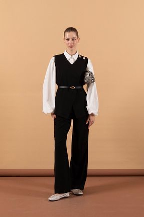 ست بالاتنه و پائین تنه مشکی زنانه بافتنی Stilife - کد 898216861