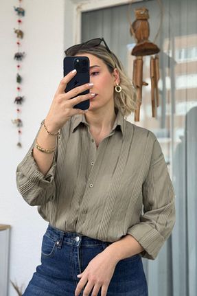 پیراهن خاکی زنانه یقه پیراهنی Kubos Moda - کد 898224340