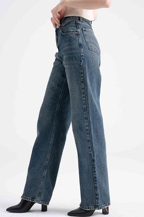 شلوار جین سرمه ای زنانه پاچه گشاد jean shop - کد 898229619
