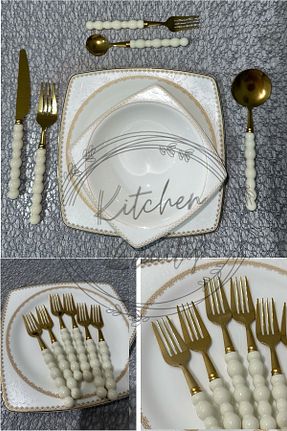 قاشق و چنگال و کارد زرد 6 نفره Kitchen Beauty - کد 898235777