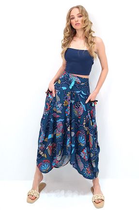 دامن آبی زنانه طرح دار Trend Alaçatı Stili - کد 897430941