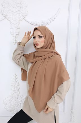 روسری قهوه ای کرپ ساتن ابریشم HAR-UM Ticaret - کد 897004656