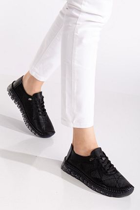 کفش اسنیکر مشکی زنانه چرم اصل SUİNS SHOES - کد 897105466