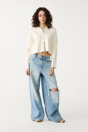 شلوار جین آبی زنانه پاچه گشاد Stradivarius - کد 897082356