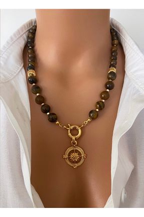 گردنبند جواهر قهوه ای زنانه سنگ TARZ-I TAKI - کد 897081375