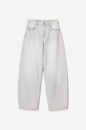 شلوار جین طوسی زنانه پاچه پهن Bershka - کد 897219580
