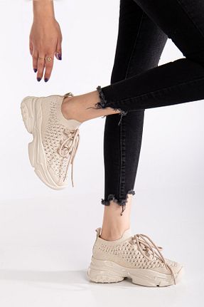 کفش اسنیکر بژ زنانه بند دار SUİNS SHOES - کد 897221225